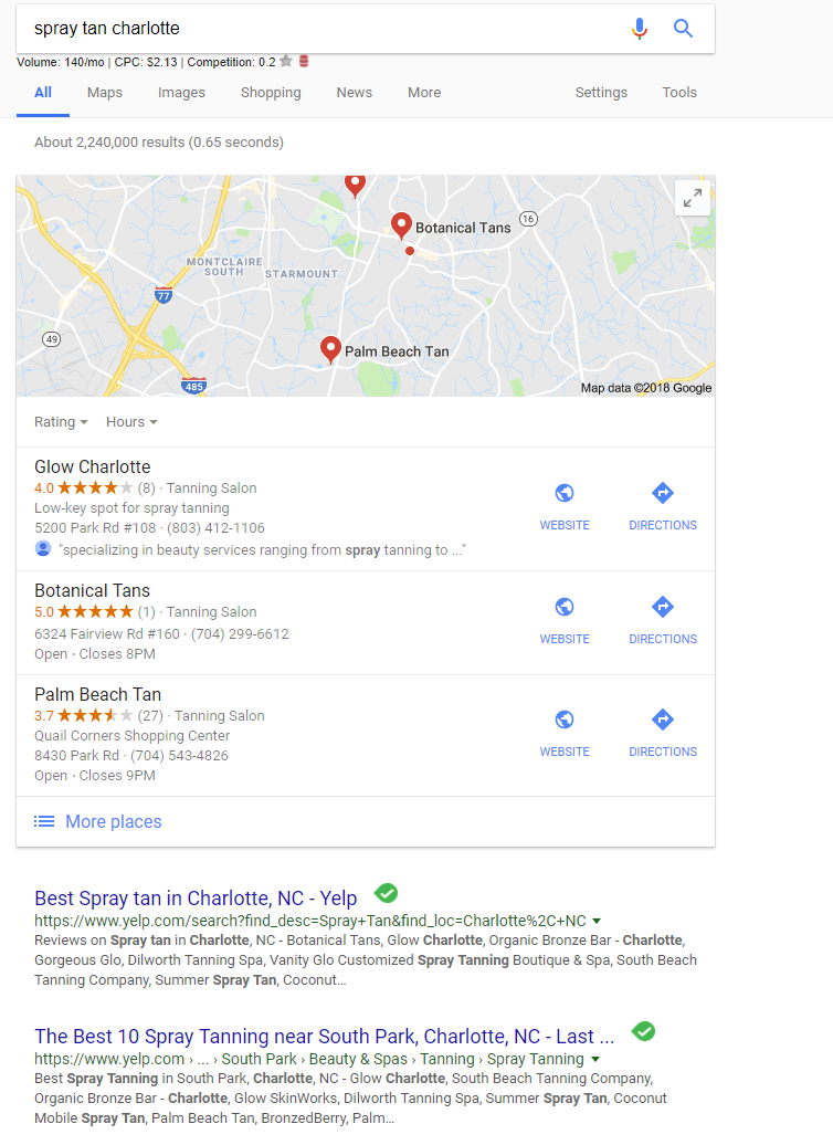 Google search for a spray tan business near me